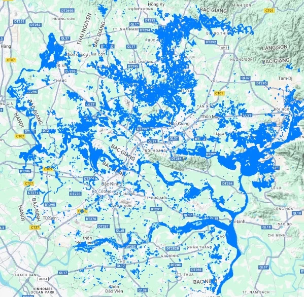 Bản đồ ngập lụt Thái Nguyên, Bắc Ninh